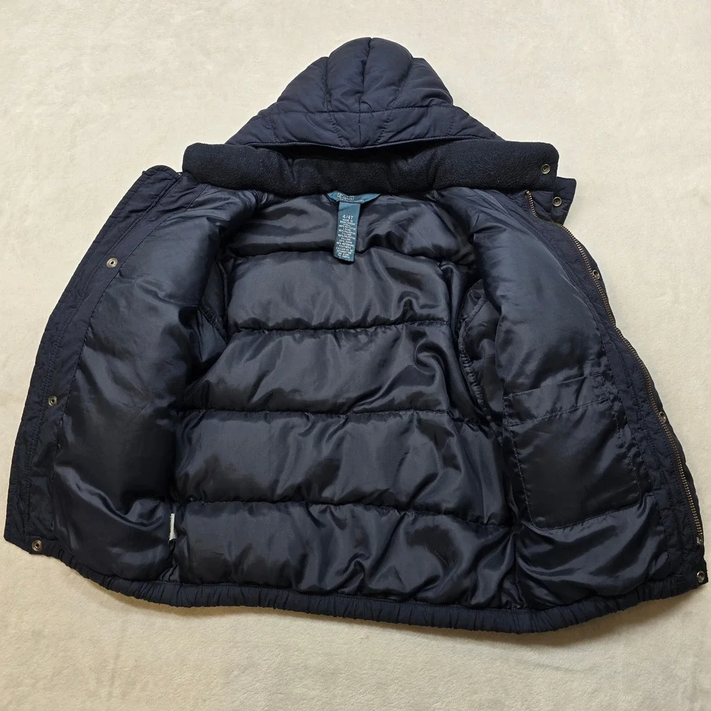 Polo Ralph Lauren‎ Puffer Jacket Kids Size 4T Navy Blue Hooded Red Pony